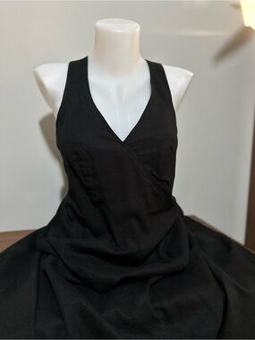 OXMO Black Linen Blend Cross Back Midi Dress